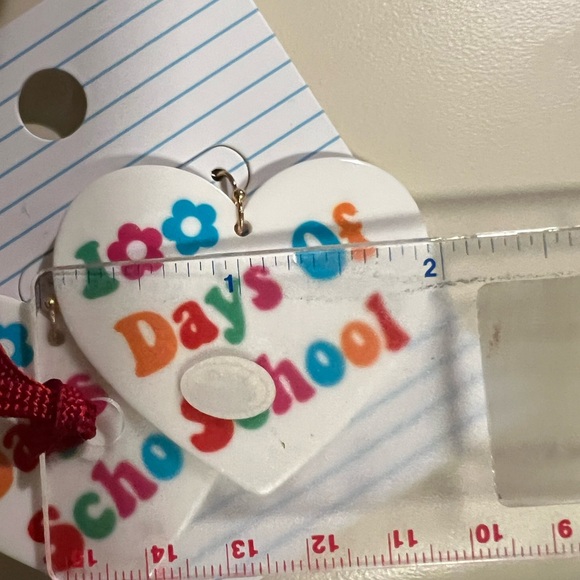 White Heart 100 Days of School Earrings - Picture 6 of 6
